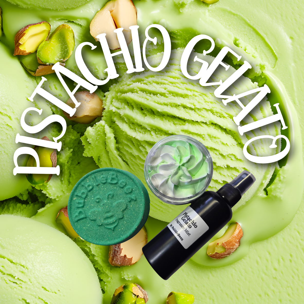 Pistachio Gelato Set (BathBomb, Whipped Soap & Body Mist)
